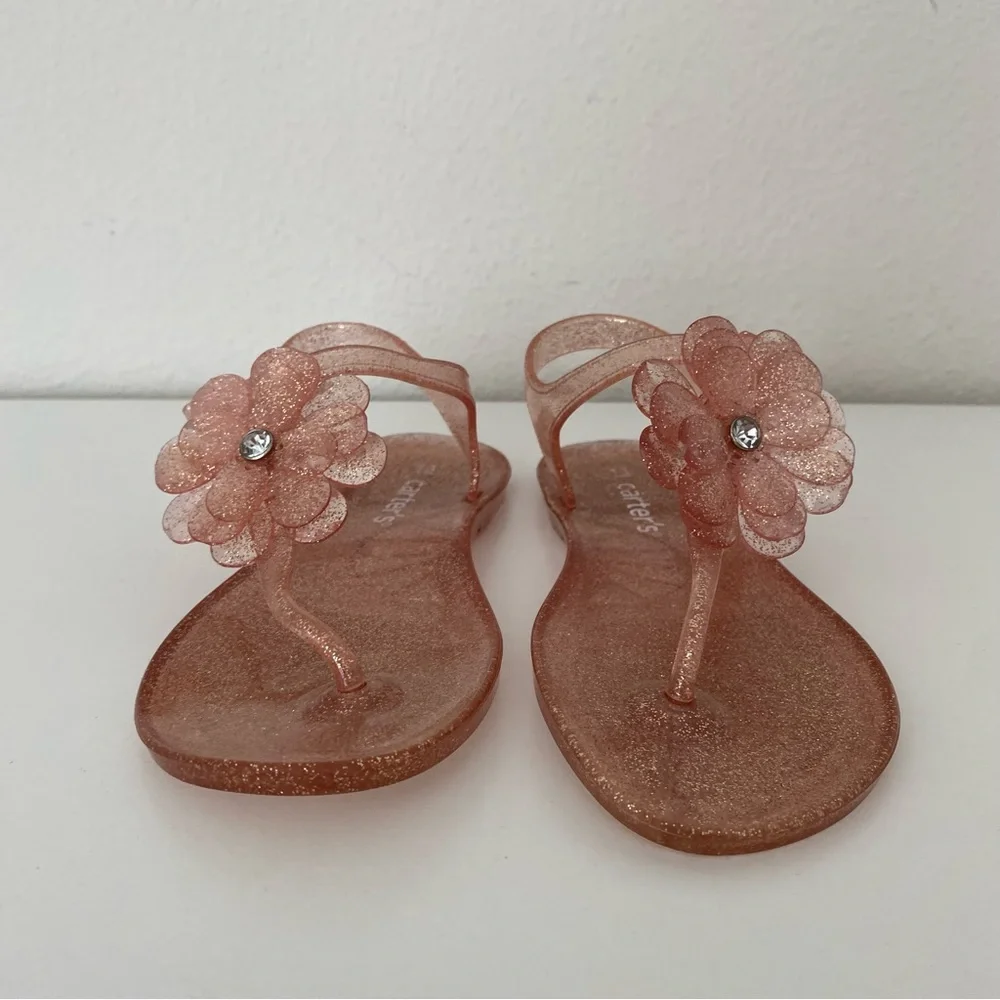 Carters Girls Pink Jelly Sandals With Flower Hook‎ And Loop Closure Size 13